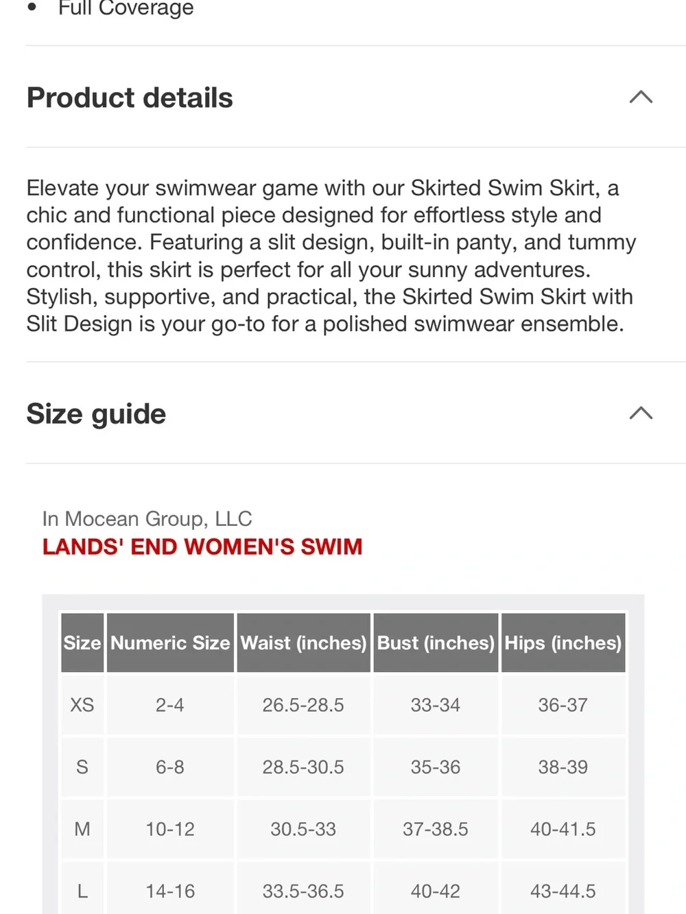Lands' End Black Swim Skirt with Side Slit